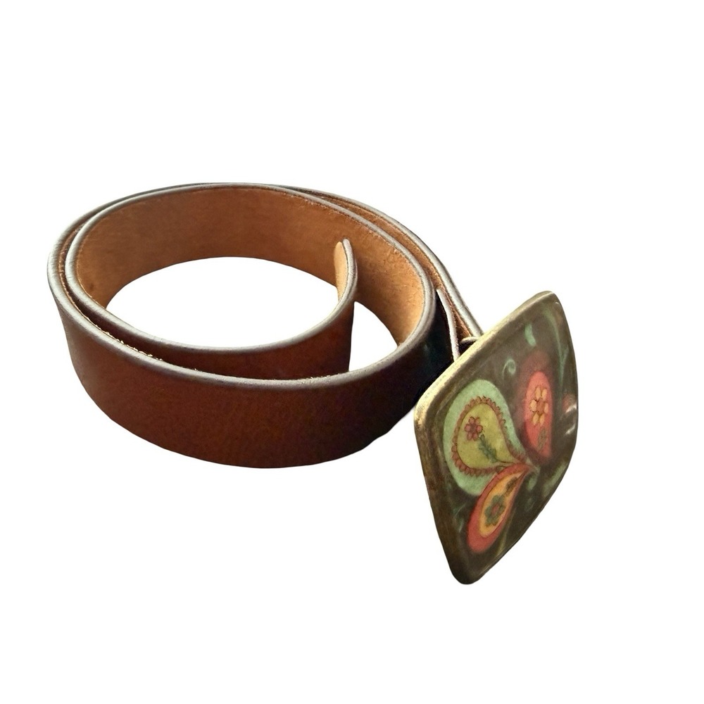 vintage leather belt with retro belt buckle size 30 leather ART. Bs025 - Picture 3 of 4